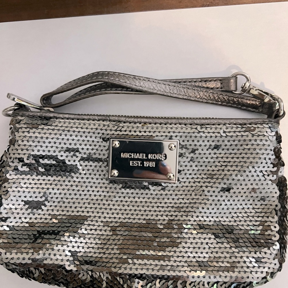 Michael lots silver sequin wristlet
